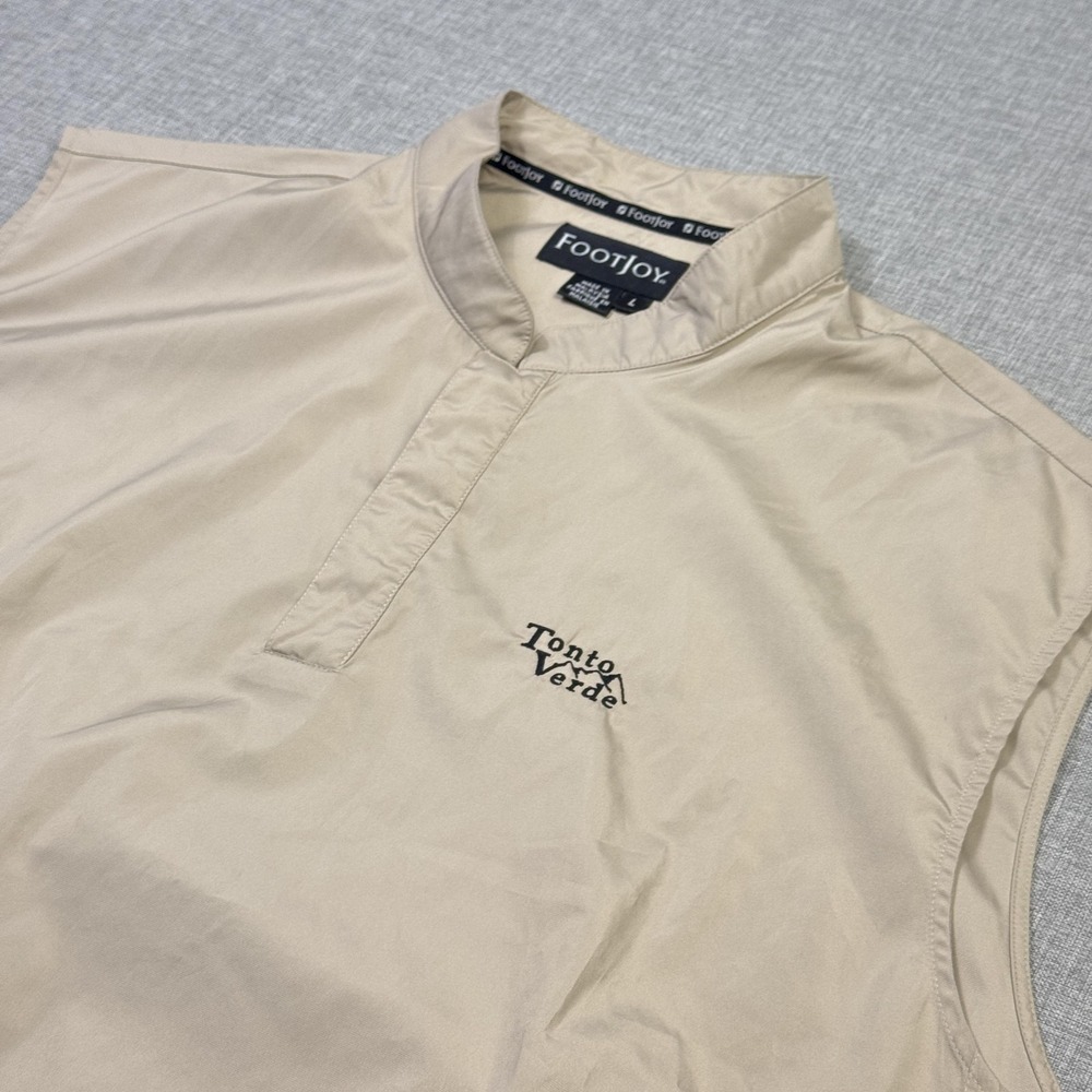 FootJoy Windbreaker Golf Vest Mens Large Beige Collared Elastic Waist Pockets